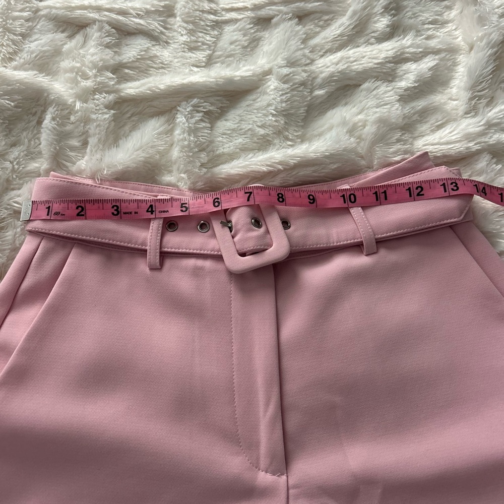 Francesca's Collections Blush Pink High-Waist Belted Shorts - Picture 2 of 6